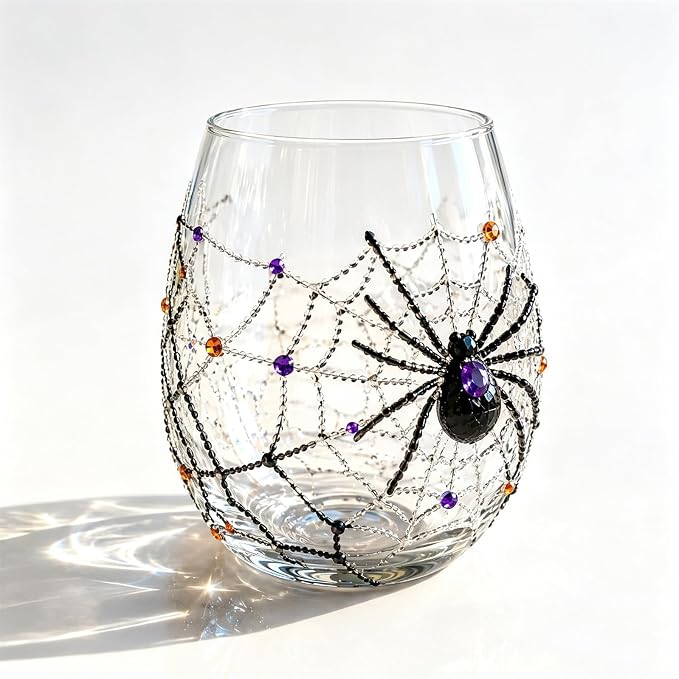 3D Halloween Artisan Glassware Collection, Premium Handleless Glass with Ghost, Pumpkin, Spider & Black Cat Gothic Style Artistic Glass Wine Goblet Designs, for Party & Cozy Fall Home Bar (D) - Image 8