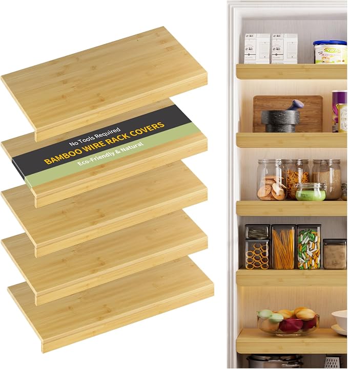 Wire Shelf Covers, Bamboo Wire Rack Covers for Pantry, Closet，Kitchen (5pcs, 34" W x 16" D, Natural) by ClimbHope
