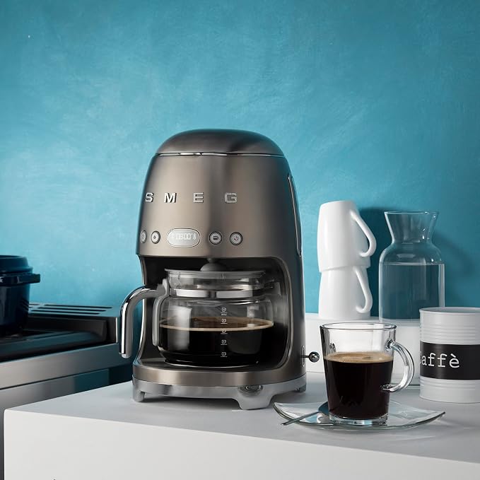 Smeg 50's Retro Style Aesthetic Drip Coffee Machine with 10 Cup Glass Carafe, Auto Start Feature, Keep Warm Plate, and Two Coffee Strength Settings (Brushed Stainless Steel) - Image 4