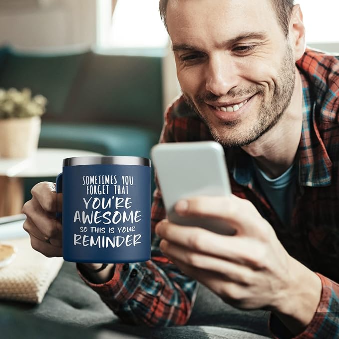 NOWWISH Inspirational Coffee Mug for Men, 14oz Vacuum Insulated Stainless Steel Cup, You Are Awesome Gift for Husband, Boyfriend, Dad - Navy Blue - Image 7