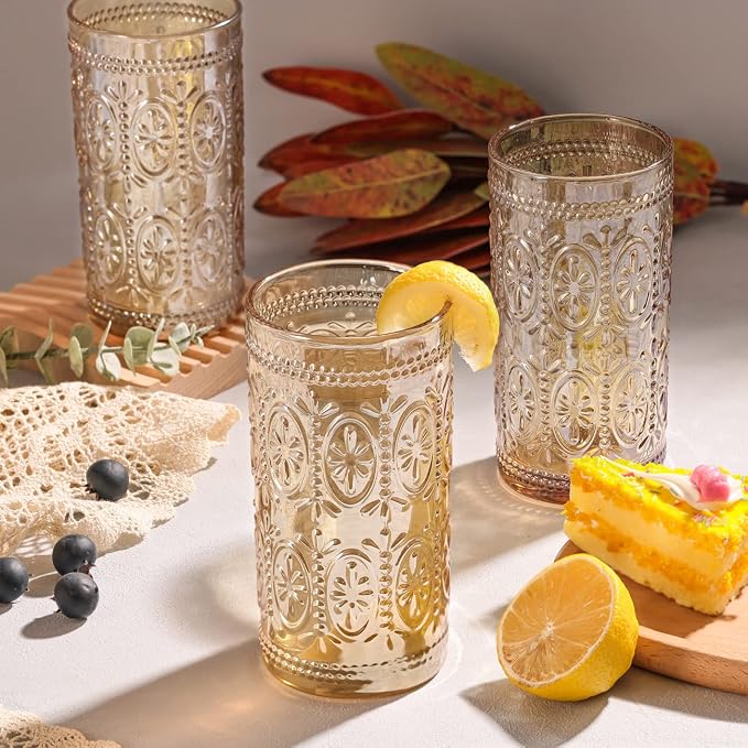 Darlion Amber Drinking Glasses, Vintage Glassware, 12oz Highball Glasses | Lead-Free Glass, Food Grade Glass, Durable&Sturdy, Vintage Decoration - Image 6