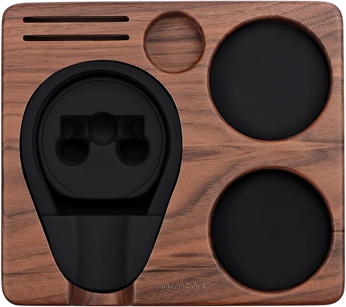 Normcore Compact Tamping Station, Espresso Tamper Station Base, Genuine American Walnut Tamper Holder, Portafilter Holder For 51mm 54mm Coffee Tamper, Distributor, Puck Screen, WDT and Portafilter
