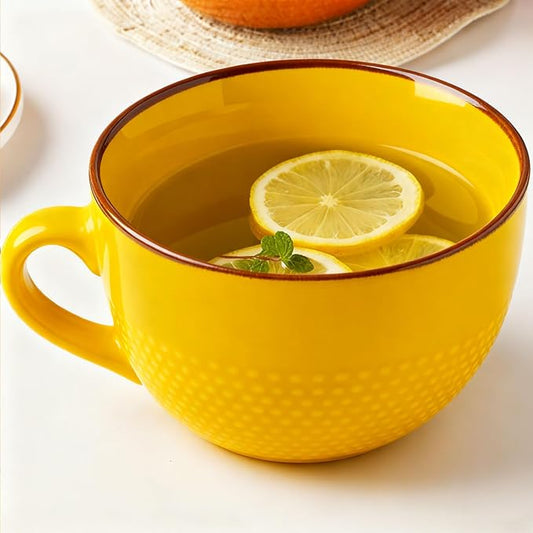 Disoza Yellow Ceramic Soup Mug with Handle Large Coffee Cup 24 Ounce Oversized Mug Porcelain 700 ML Tea Cup XXL Cereal Bowl Soup Ramen Salad Bowl by DISOZA