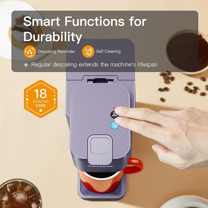 Tastyle Mini Single Serve Hot and Iced Coffee Maker for K Cup and Ground | 6 to14 Oz Brew Sizes, with Recipe Book, for Home, Travel, RV, Office and Dorm, 120V, K310IC, 2.0 version, Violet - Image 6