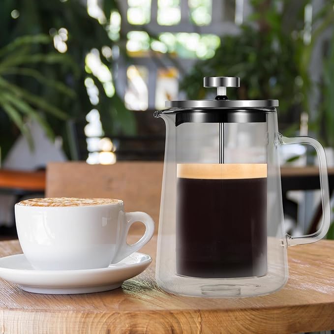 350/650/1000ml French Press Coffee Maker, Double Wall Glass French Press, Clear French Press Tea Maker, Multifunctional Coffee Press Coffee Maker for Home Office (1000ML)