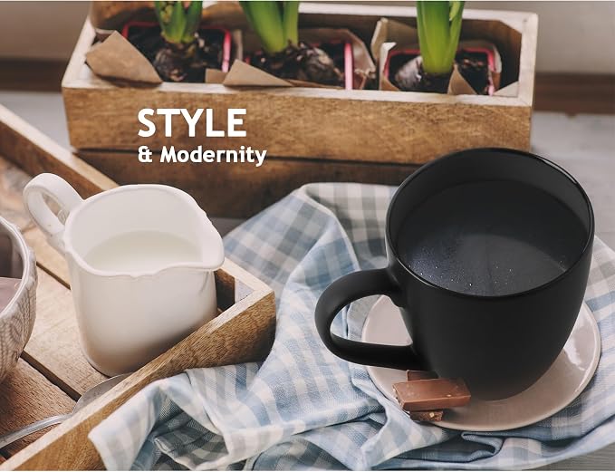 MIAMIO - Coffee Mugs Set of 6 (12 oz) - Le Papillon Collection (Black) | Modern ceramic coffee mugs for coffee, cappuccino and tea - microwave & dishwasher safe - Image 4