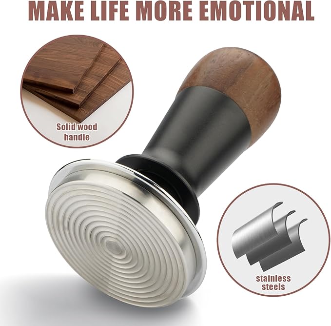 SHIKORI 58mm Espresso Tamper, Premium Barista Coffee Tamper with Calibrated Spring Loaded, Stainless Steel Ripple Base for Breville Series 58mm Portafilter Basket (Black)