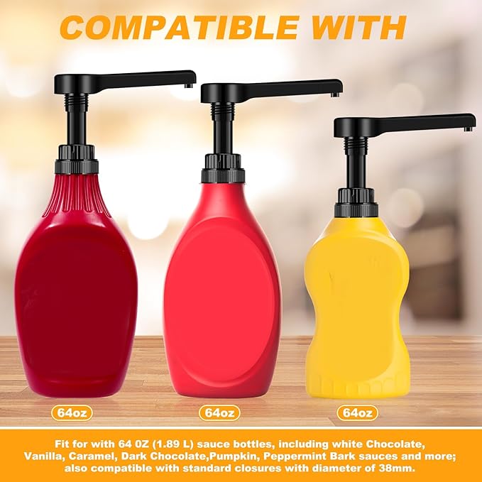 Hushee 2 Pcs Syrup Pump Dispenser for 64 oz Syrup Bottles Reusable Sauce Pump Coffee Dispenser Multifunctional Sugar Pumps for Chocolate Caramel Vanilla Mocha Sauces(White)