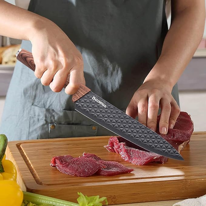 Kitchen Knife Set With Block,6-Piece Professional Chef Cooking Knives Set For Kitchen,Non-Stick Stainless Steel Knife Block Set - Image 4