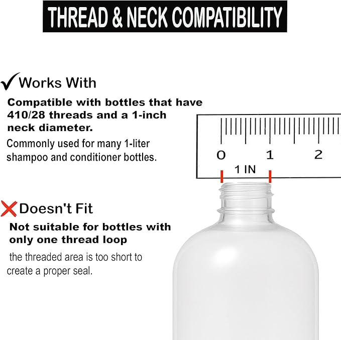 Universal Shampoo/Conditioner Dispenser Pump for Bottles, Leak Proof, Pump Top (Black - Pack of 4)