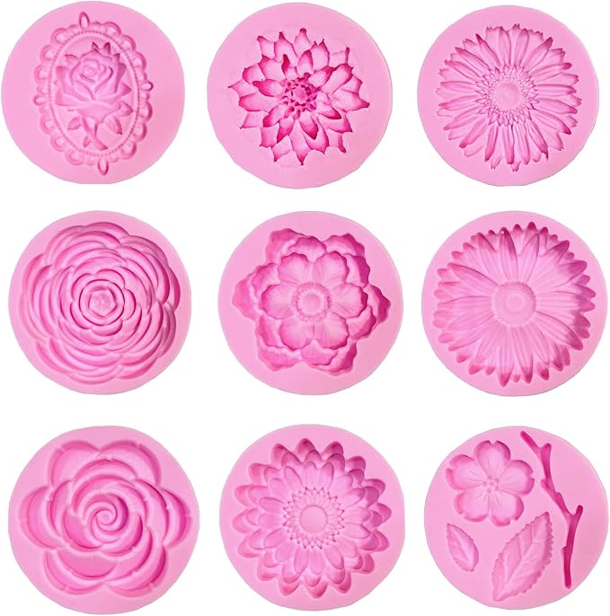 9 Pcs Flowers Fondant Molds Silicone for Cupcake Dessert | Chocolate Jelly Cookie Decor, Jewelry, Pastry, Handmade Soap Mould Candy Making by DD-life