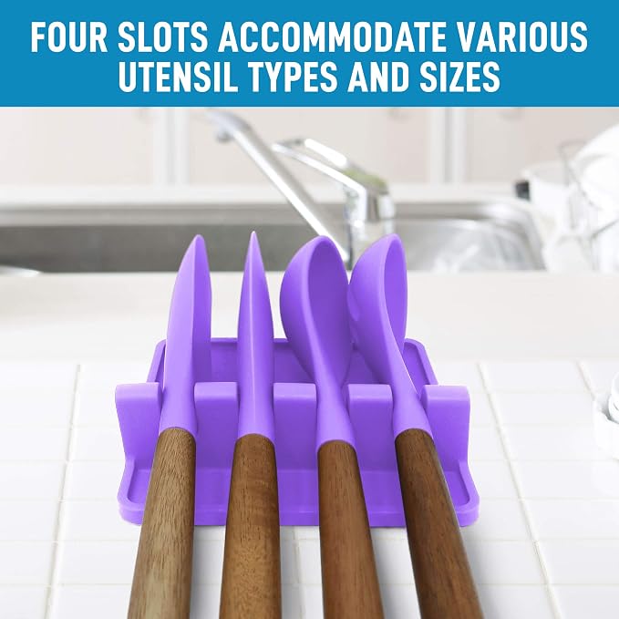 Zulay Kitchen Silicone Utensil Rest with Drip Pad for Multiple Utensils - BPA-Free, Heat-Resistant Spoon Rest & Spoon Holder for Stove Top - Kitchen Utensil Holder for Ladles & Tongs - Mystic Violet - Image 2