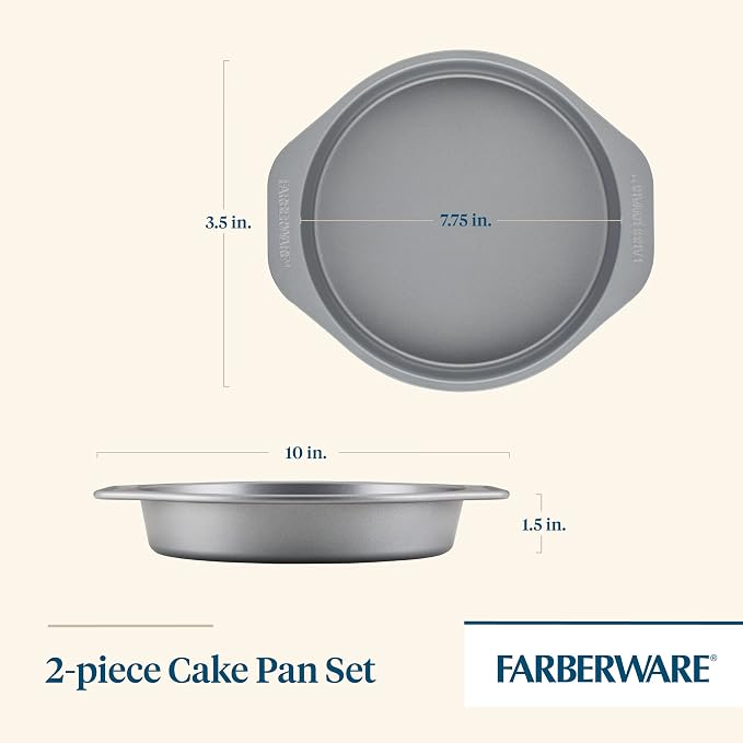 Farberware Golden Bake Nonstick Round Cake Pan Set, 2-Piece | Insulated Non Stick Round Cake Pan Set, Oven Safe to 450°F, Easy Release, Dishwasher Safe, in Gray - Image 2