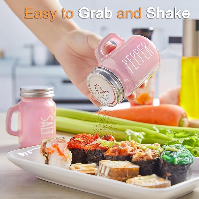 Pink Salt and Pepper Shakers Set - Pink Kitchen Accessories - Pink Kitchen Decor - 4 oz Glass Salt and Pepper Set for Cooking Table, RV, BBQ, Easy to Clean & Refill - Image 4