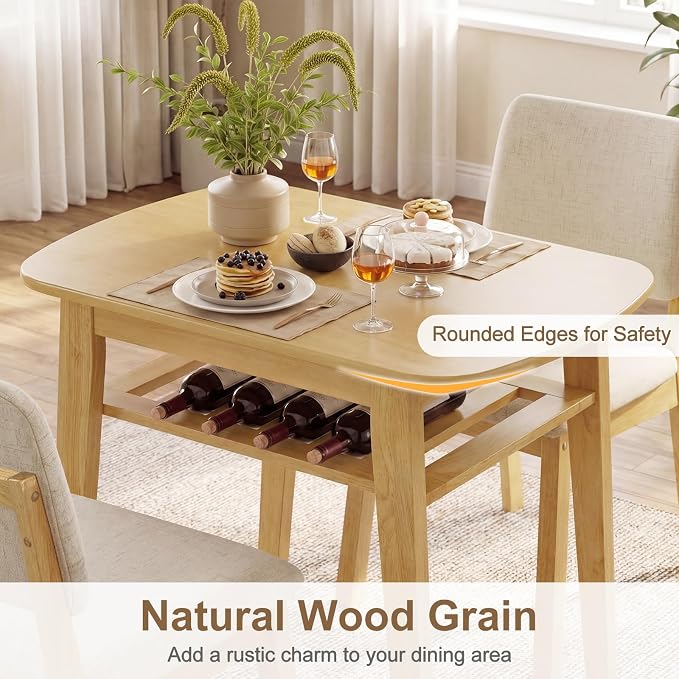 Giantex Dining Table Set for 2, Space Saving Kitchen Table and Chairs Set w/Rubber Wood Frame, Storage Rack, Padded Seats & Backrests, Dinette Set for Small Space, Apartment, Dining Room, Natural - Image 5