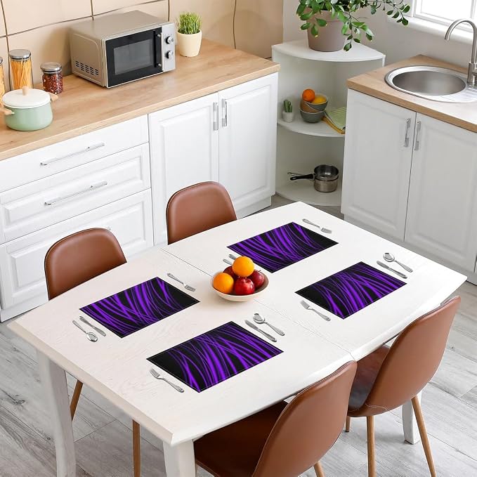 Feelyou Purple Stripes Placemat for Kitchen Dining Table Decor Indoor Outdoor 18"x12" Ombre Purple Black Placemats Set of 4 forChildren Abstract Table Place Mats, Set Modern Art - Image 3