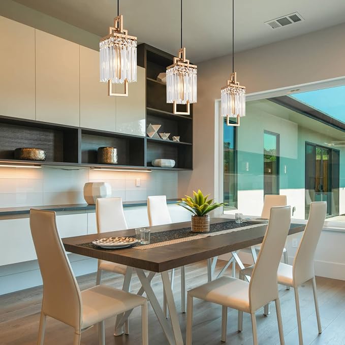 Modern Gold Pendant Light Fixtures for Kitchen Island and Dining Room, Industrial Small Hanging Crystal Chandelier Light Fixture for Bedroom Entryway Living Room Foyer Hallway 1-Pack - Image 5