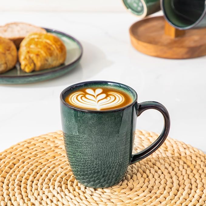 vancasso STARRY Ceramic Coffee Mug Set of 6, 12 Oz Tea Cups with Handle for Latte, Tea, Cappuccino, Milk, Cocoa, Microwave&Dishwasher Safe, Green - Image 6
