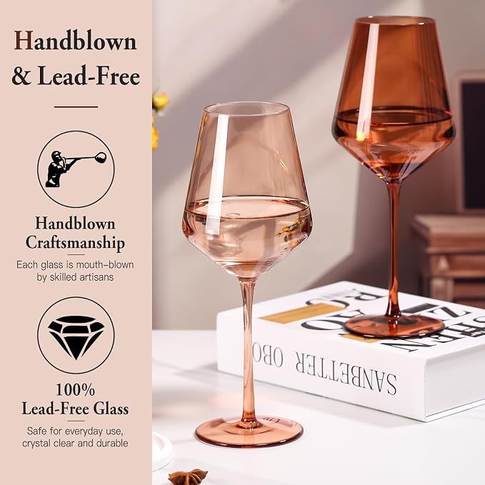 Brown Wine Glasses Set of 6, Handblown Wine Glasse,Amber Coloful Glassware,17OZ for Red or White Wine,Wedding Gift, Anniversary, Christmas, Mothers Day Gifts,Gifts for My Wife - Image 3