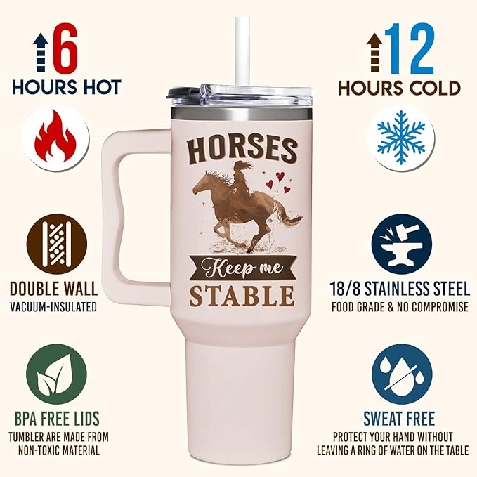 Horse Gifts For Women - Mothers Day, Birthday, Christmas Gifts For Horses Riding Lovers, Owners - Horse 40Oz Tumbler With Handle & Straw