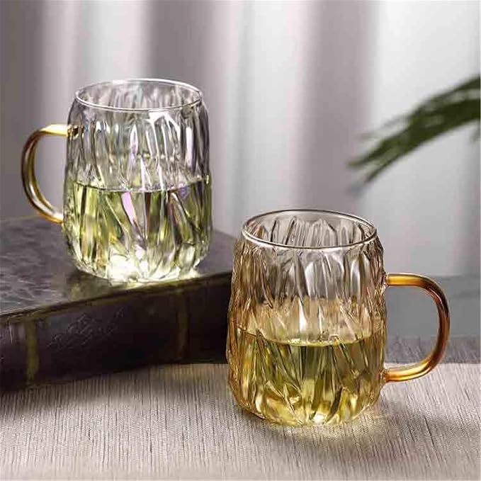 Glass Tumblers Glass Coffee Mugs with Handles for Tea Latte Juice Kitchen Glassware(Gris) - Image 7
