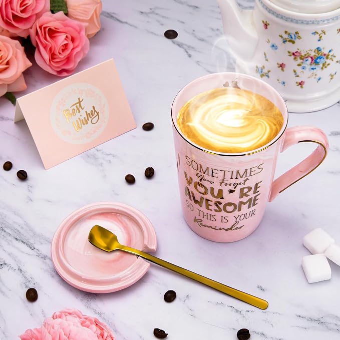 Birthday Thank You Gifts for Women, Sometimes You Forget You're Awesome Coffee Mug, Inspirational Christmas Gift for Her, Boss Lady Employee Coworker, 14oz Pink Marble Gold Print Cup, Nice Gift Boxed - Image 5