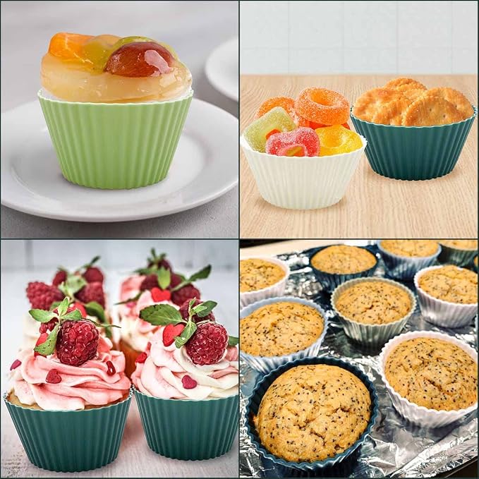 24 Pack Silicone Baking Cups Reusable Muffin Liners Non-Stick Cup Cake Molds Set Cupcake Silicone Liner Standard Size Silicone Cupcake Holder Silicon Cups for Baking Bpa Free (4 Colors) - Image 2