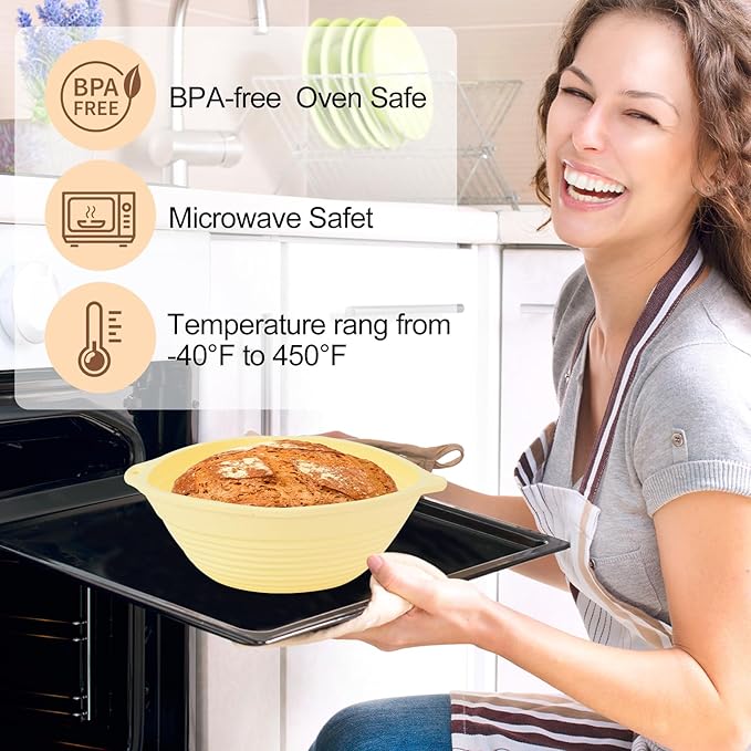 Sourdough Starter Kit 13Pcs Sourdough Bread Baking Supplies, Complete Bread Making Tools 9in Round & 10in Oval Silicone Banneton Proofing Basket Set with Sour dough Starter Jar