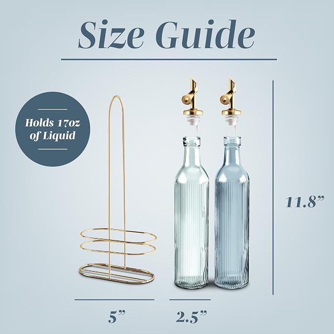 COOK WITH COLOR Glass Olive Oil Bottle Dispenser - 2 Pack- 17oz Vinegar Cruet - Olive Oil Carafe Decanter for Kitchen - Image 3