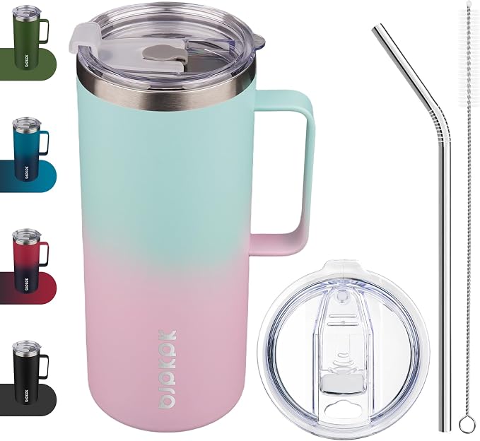 BJPKPK 32oz Insulated Coffee Mug with Handle, Stainless Steel Travel Mug | Keeps Drinks Hot & Cold, Double Wall Vacuum, 2 Lids Included, BPA-Free Coffee Tumbler for Home, Office & Travel by BJPKPK