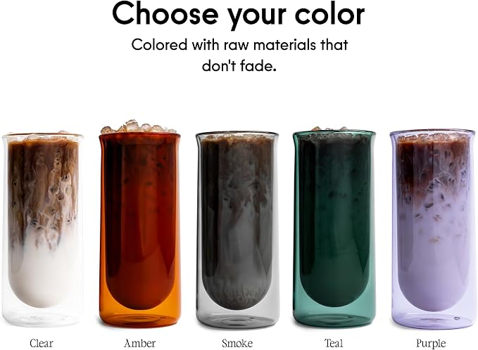 FLUR Iced Coffee Glasses (Set of 2) Perfect for Iced Coffee, Cold Brew & Lattes – Double-Walled Borosilicate Glass – For Hot & Cold Drinks – Lightweight & Easy to Clean – 15.5oz (Teal) - Image 7