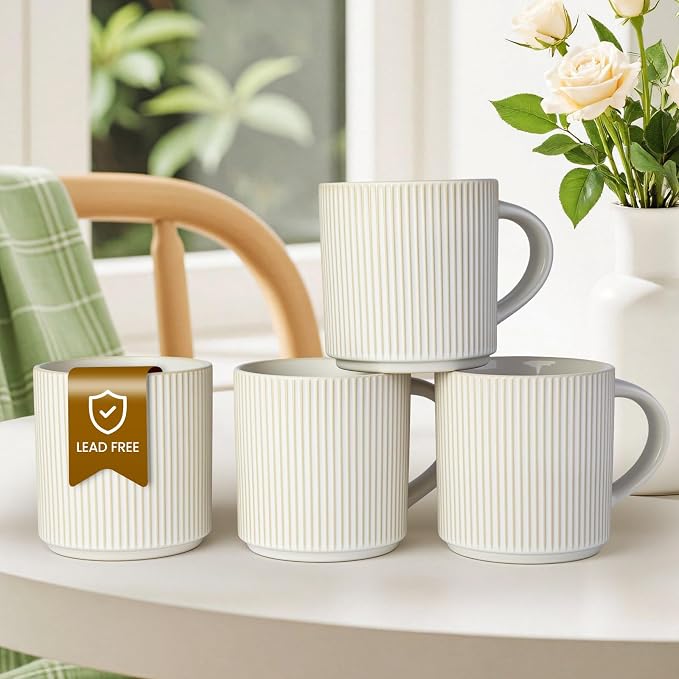 DeeCoo Matte White Coffee Mugs Set of 4, 12 Ounce Mug with Handles, Ceramic Stoneware Catering Coffee Cups, Porcelain Mugs Sets for Coffee, Tea, Hot Cocoa, Milk, Microwave and Dishwasher Safe - Image 6