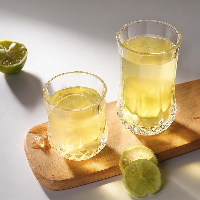 Ruckae Drinking Glasses Set of 8,11 oz and 7 oz Kitchen Water Glass Cups Set,Clear Curvature Glassware Dishwasher Safe,Mixed Drinkware for Beer,Juice,Cocktail,Whiskey,Milk and Various Mixed Drinks - Image 6