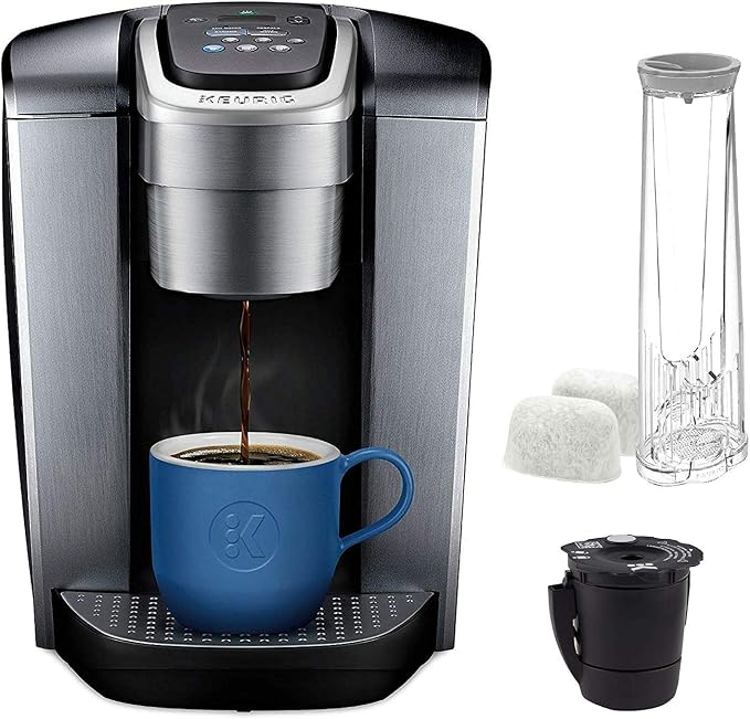 Keurig C K-Elite Maker, Single Serve K-Cup Pod Brewer, with Iced Coffee Capability, Extra Included, 75oz, Brushed Silver Plus Filter Bundle | Iced coffee capability, 75 oz reservoir, Filter by Keurig