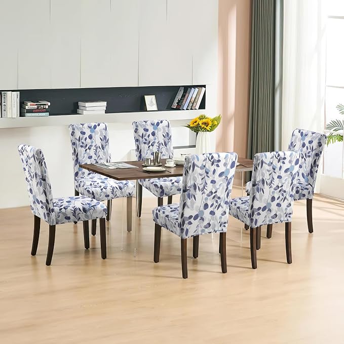 Fuloon Chair Covers for Dining Room 6 Pack, Printed Stretch Dining Slipcovers, Washable Kitchen Slip Covers for Parson Chair, Watercolor Leaves Printed, Set of 6 - Image 5