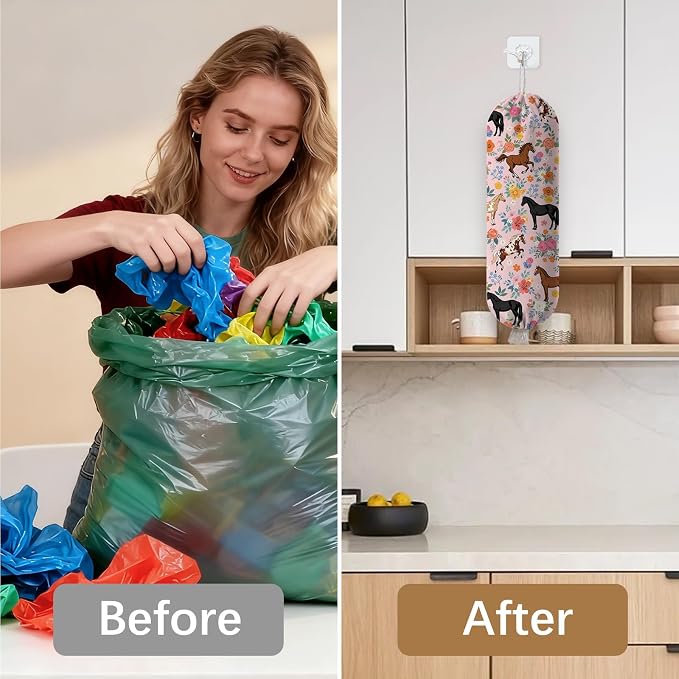 Horse Plastic Bag Holder Dispenser, Plastic Grocery Bag Organizer & Wall Mount Paper Trash Bags Saver Storage for Kitchen Home Pantry Decor, Horse Farmhouse Design - Image 6