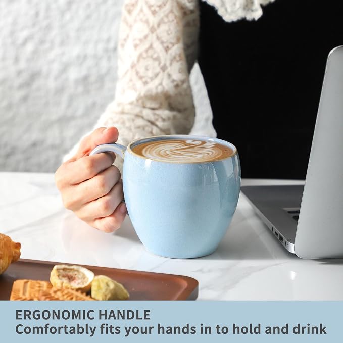 Coffee Mugs Set of 4, Stoneware 16 Oz Coffee Mugs for Cappuccino Latte Cocoa and Tea, Ceramic Coffee Cups with Handle,Sky Bule Mugs for Housewarming Gifts, Microwave and Dishwasher Safe - Image 2