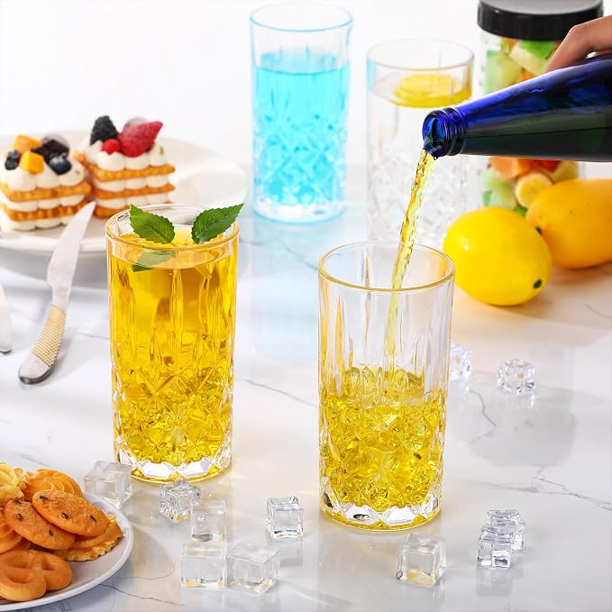 Uiifan Set of 12 Tall Highball Glasses 12 oz Crystal Drinking Glasses Clear Fancy Cups Vintage Textured Designer Glassware for Cocktail Tea Water Beer Soda Beverages, Dishwasher Safe (Classic Style) - Image 3