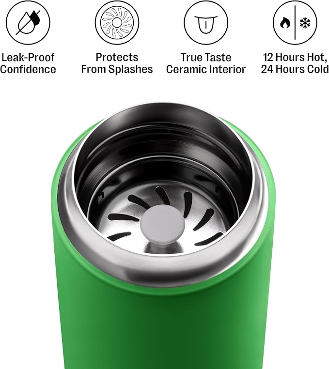 Fellow Carter Move Ceramic Lined Travel Coffee Mug 16 oz - Leak-Proof Lid | No Metallic Taste, Dishwasher Safe, Hot 12Hr Cold 24Hr, Stainless Steel Tumbler, BPA-Free, Fits Cup Holders, Sporty Green - Image 2