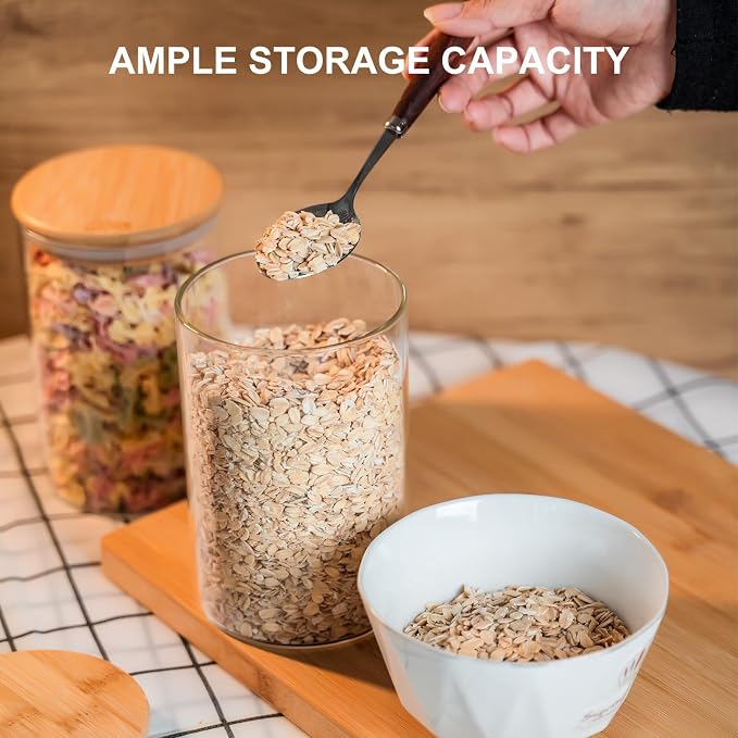 YUNCANG Glass Food Storage Jars 50oz [Set of 6],Clear Glass Food Storage Containers with Airtight Bamboo Lid Stackable Kitchen Canisters for Candy,Cookie,Rice,Sugar,Flour,Pasta - Image 4