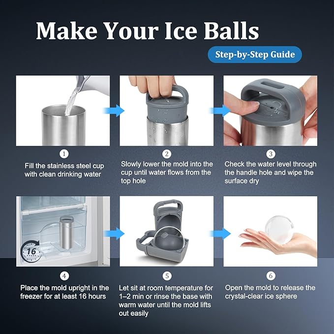 Clear Ice Cube Maker, 2.4" Stainless Steel & Non-BPA Silicone Ice Ball Maker Mold for Cocktails, Drinks & Bourbon, Whiskey Gifts for Men Woman