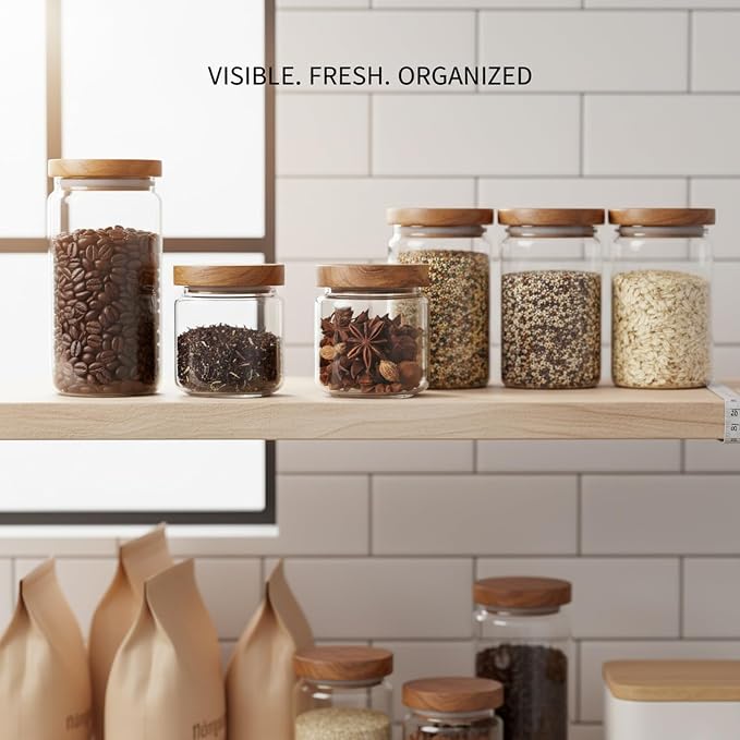 Clear Glass Storage Jar with Acacia Wood Lid for Pantry Organization - High Borosilicate Kitchen Canister - Image 3