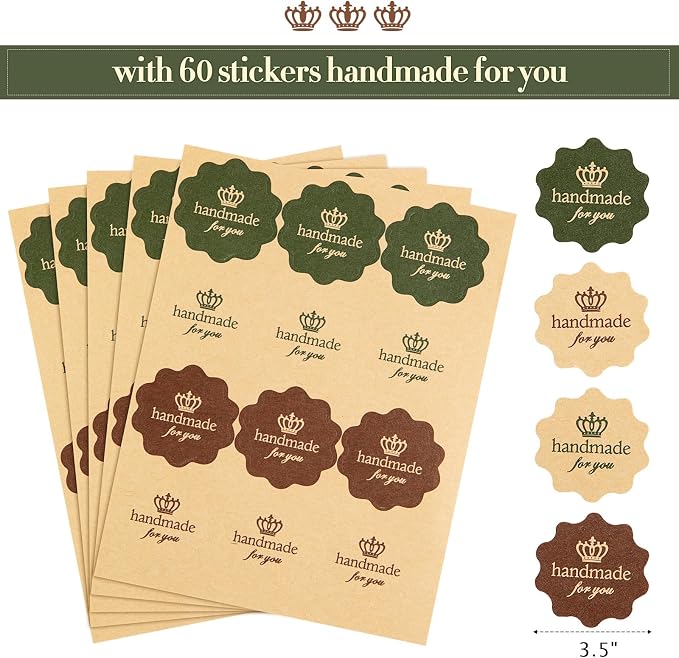 Tenare 50 Pieces Bakery Bag with Window Kraft Paper Bag 6.1 x 2.76 x 9.5 in | Christmas Tin Tie Tab Lock and 60 Pieces Handmade Label Seal Stickers Window for Xmas Coffee Cookie Treat - Image 3