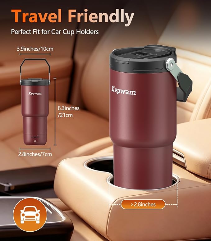 Kepwam Heated Coffee Mug Rechargeable T3, 20oz Self-Heating Travel Mug for Coffee with 1℉ Precise Temperature Control & App, Portable Cup Warmer for Outdoor & Car (Fits Cup Holders) - Image 7