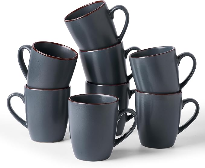 famiware Venus Coffee Mugs for 8, 13 oz Mug Set, Dringking Cup with Handle for Coffee, Tea, Cocoa, Milk, Charcoal by Famiware