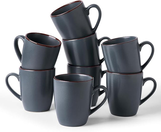 famiware Venus Coffee Mugs for 8, 13 oz Mug Set, Dringking Cup with Handle for Coffee, Tea, Cocoa, Milk, Charcoal by Famiware