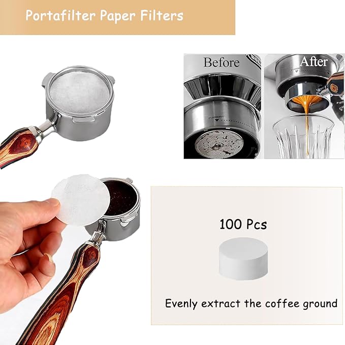 7Pcs Wooden Espresso Kit 51mm, Espresso Tamping Station, Coffee Distributor and Tamper Set, Wooden Coffee Bar Accessories with WDT Stirrer, Latte Pen, Paper Filters, Brush for Home Coffe House