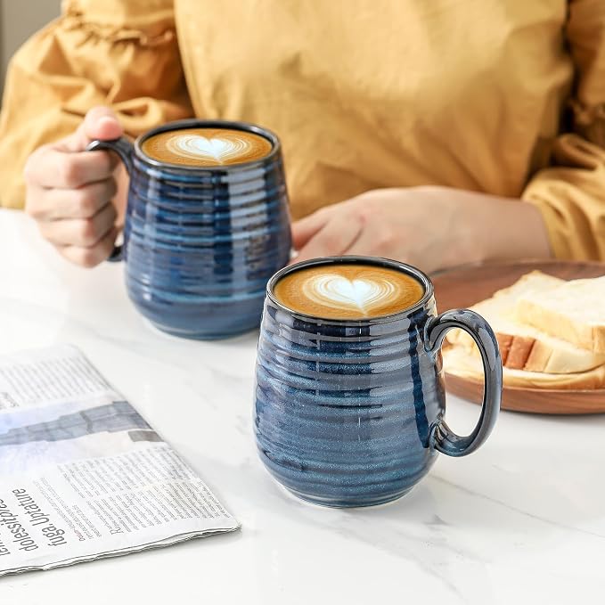 HASENSE Large Coffee Mugs Set of 2, Porcelain 20 oz Coffee Cups for Office and Home, Modern Coffee Mug with Big Handle for Latte Coffee Tea Soup as Friend Gifts, Dishwasher and Microwave Safe, (Blue) - Image 6