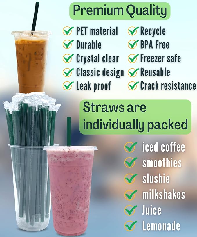 32 oz Clear Plastic Cups with Lids and STRAWS, Disposable Drinking Cups for Cold Drinks, Iced Coffee, Milkshakes, Smoothies, 25 Sets - Image 2