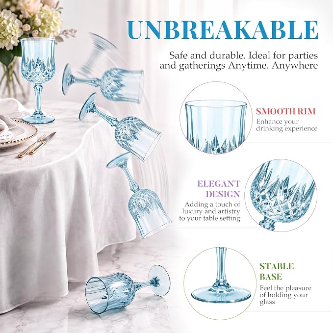 Sliner Multicolor 7oz Plastic Vintage Wine Glasses Drinking Goblets Unbreakable Crystal Water Glassware Reusable Diamond Champagne Flutes Cups for Wedding Banquet Birthday Party Supplies (48 Pcs) - Image 2